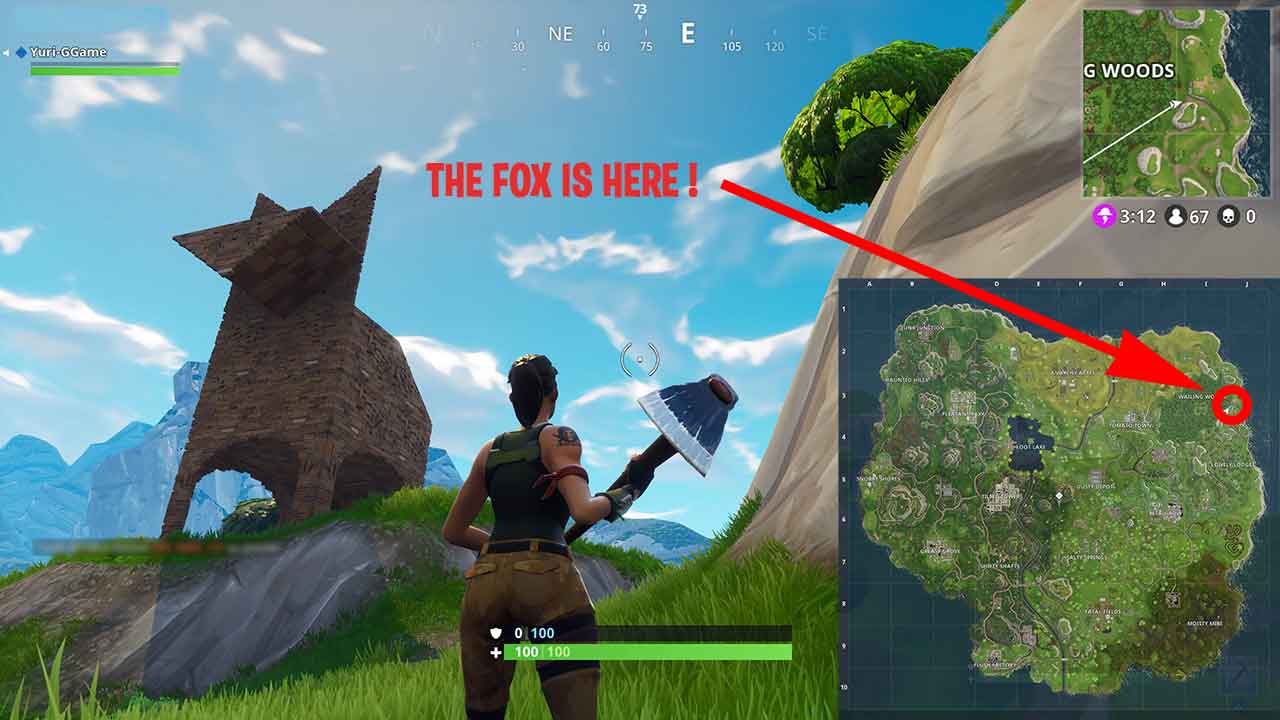the stone statue of the fox is located near the forest of wailing woods you will find it on a hill that runs along the forest at the right end - fox news fortnite