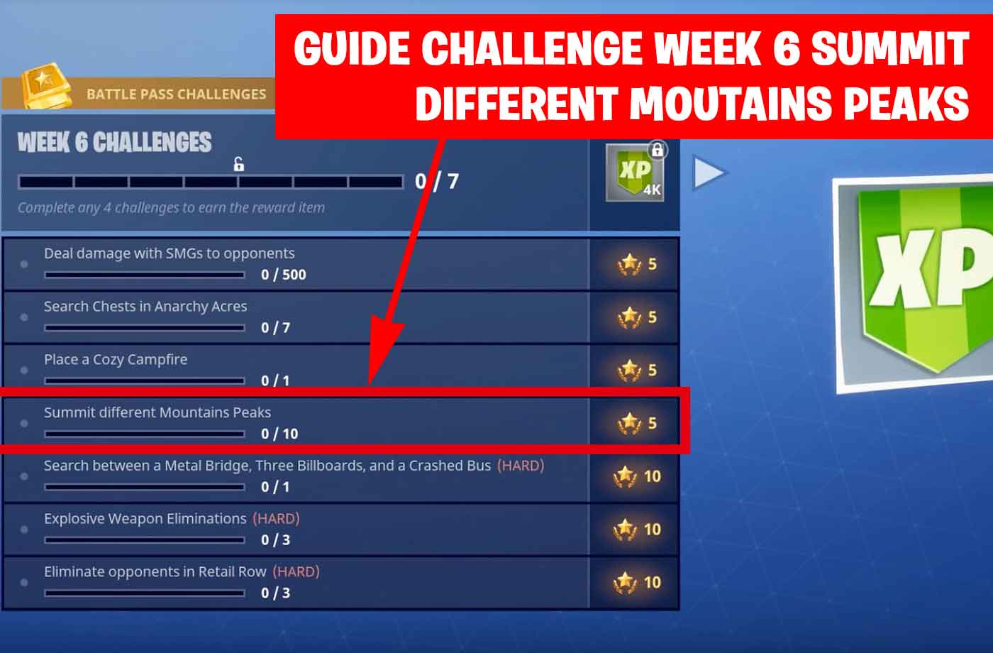 guide fortnite challenge week 6 summit different mountains peaks - the new fortnite challenges