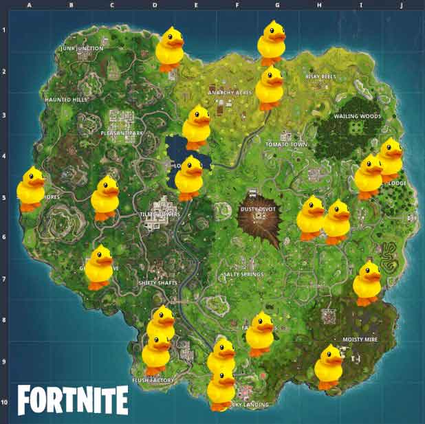 Guide Fortnite Challenge Week 3 Of Season 4 Where To Find All The - fortnite map locations of all rubber duckies