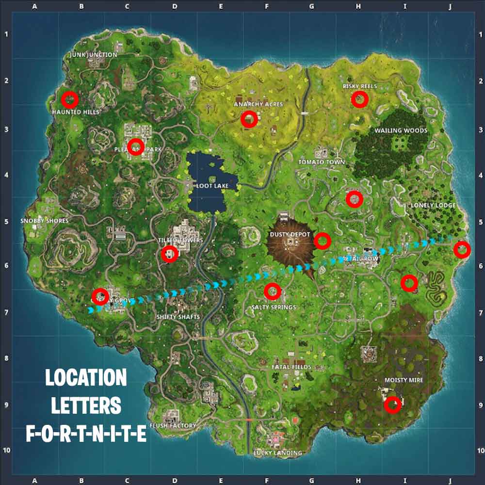 Fortnite challenge season 4 letters location F-O-R-T-N-I-T ... - 1000 x 1000 jpeg 93kB