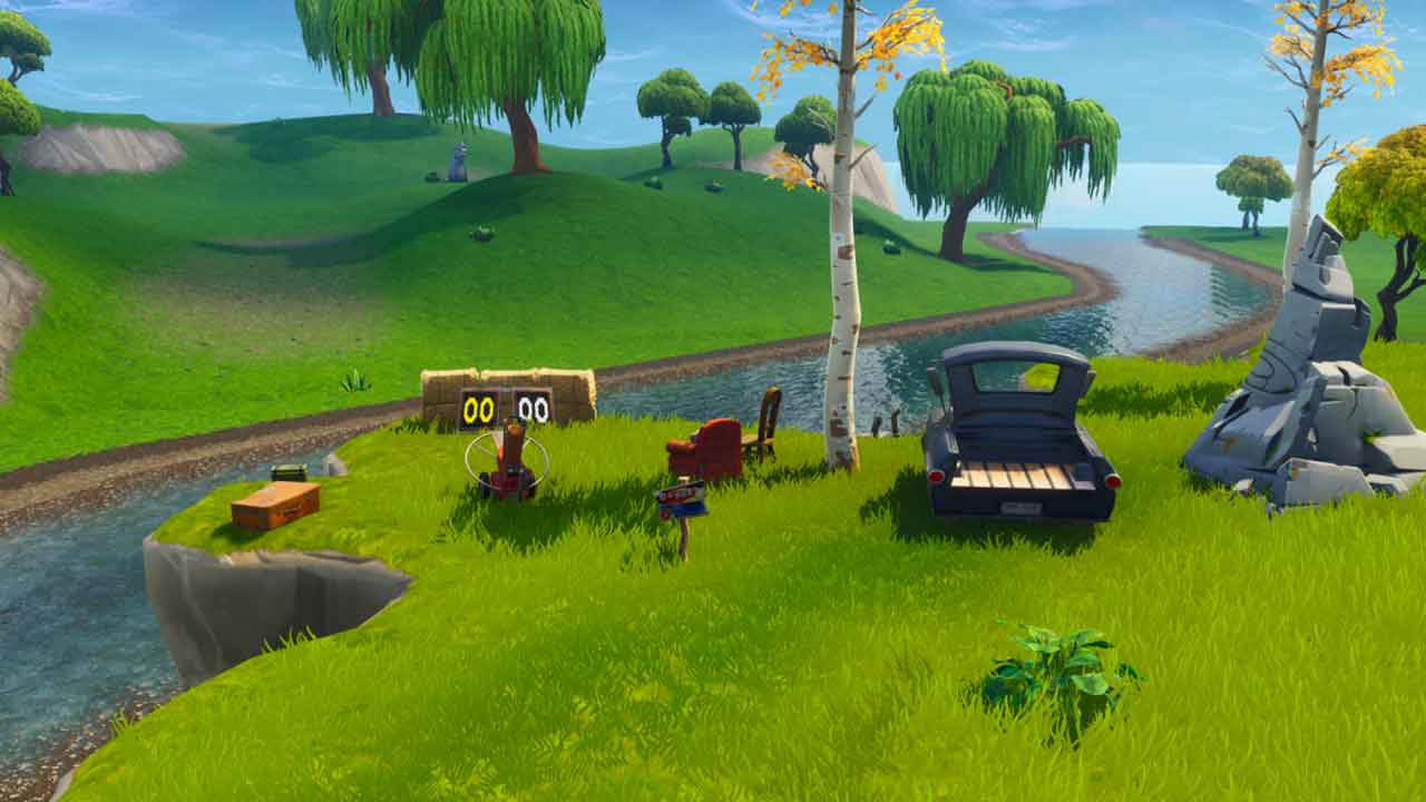 Challenge Fortnite How To Shoot Clay Pigeons Week 3 Season 5 - south of lazy links near the large loot lake you will find anot!   her machine where you can shoot pigeons the machine is very close to a !   big tree